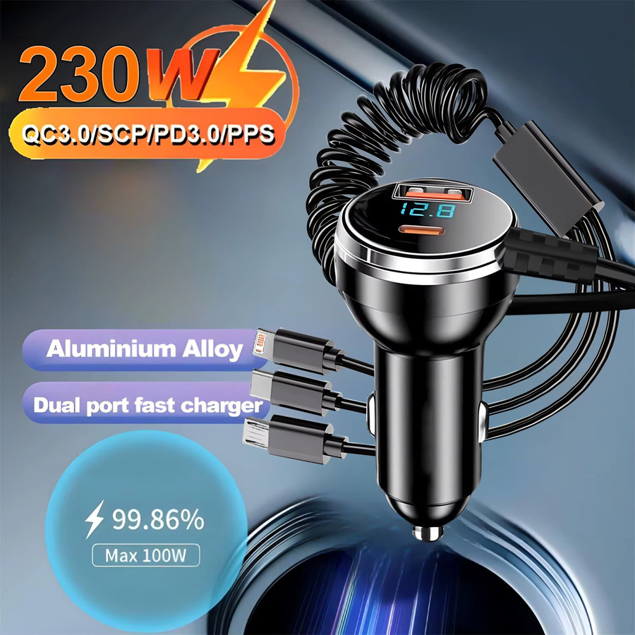 FireFrog 5 in 1 Auto Ladegerät mit 230 W und USB-C Schnellladung PD QC 3.0 in Schwarz - Bild 3