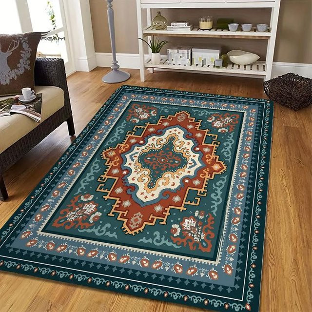 Karpetti Waschbarer Bereichsteppich mit ethnischem indischem Mandala-Design, rutschfest, B/B: 40 x 60 cm - Bild 1