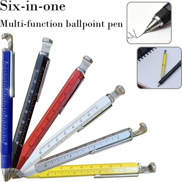 Multifunktionaler Kugelschreiber aus Metall in Silber mit Stylus, Telefonständer, Flaschenöffner, Lineal und 2-End-Schraubendreher - Bild 1