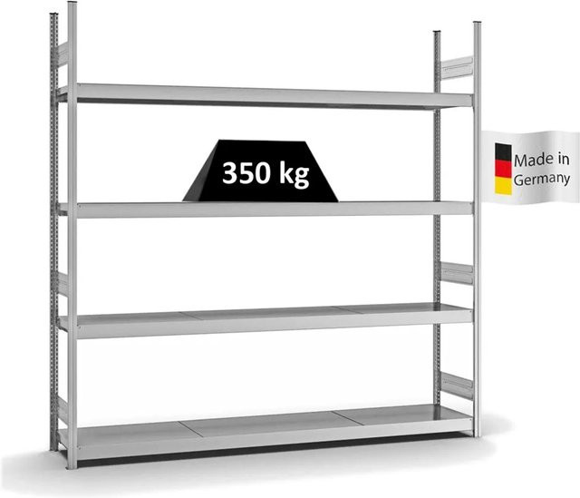 PROREGAL Weitspannregal Stecksystem T-Profil mit 4 Ebenen und Stahlplatten, verzinkt, Farbe: Silber, H x B x T: 250 x 250 x 40 cm - Bild 1