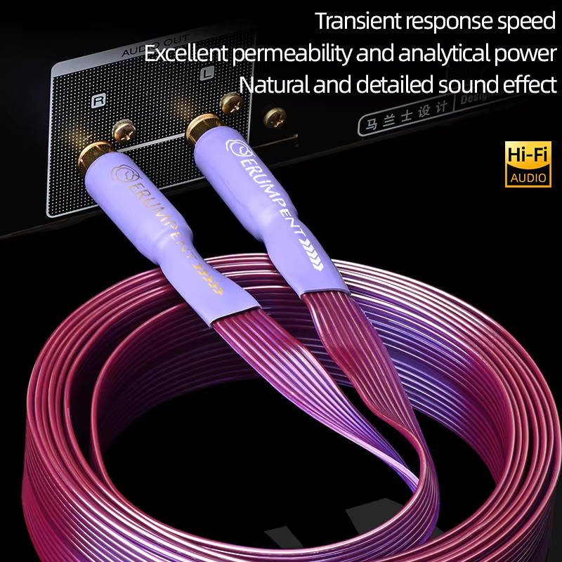 ERUMPENT HiFi OCC 2RCA Audiokabel aus reinem Kupfer mit vergoldeten Steckern in Gold und Purple - Bild 4