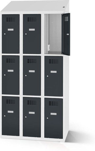 rotstahl Fächerschrank mit Ladefunktion und 9 Fächern, Korpus lichtgrau, anthrazit, B: 90 cm, H: 200 cm - Bild 1