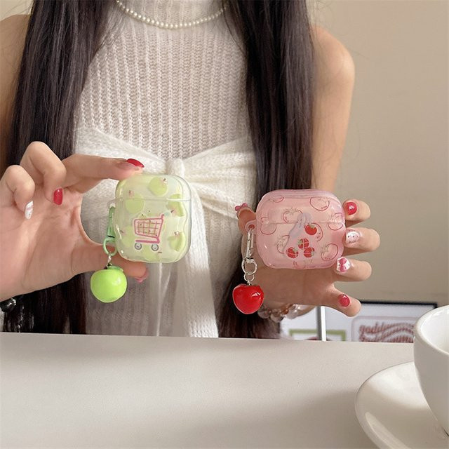 Niedliche 3D-Kopfhörerhülle im Tomaten-Design für Apple AirPods 1, 2, 3 und AirPods Pro 2 inklusive Perlenanhänger - Bild 1