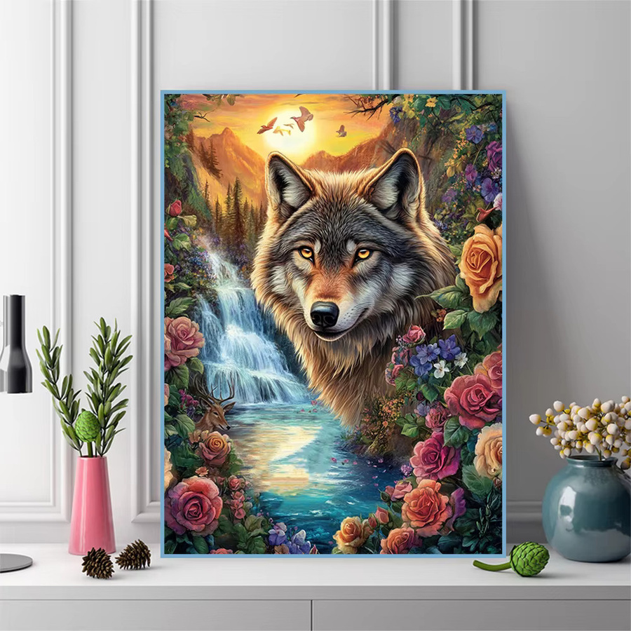 Momoart Wolf Diamantmalerei DIY Bastelset mit floralem Motiv in Multicolour, B/H: 30,0 x 20,0 cm - Bild 3