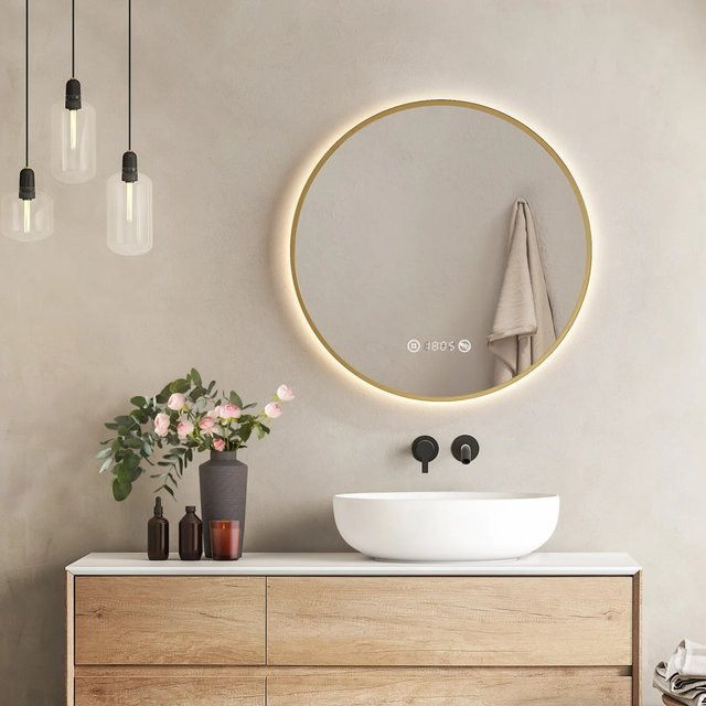 Emke Rund LED Badspiegel in Gold mit Dimmfunktion und Touch-Bedienung, Durchmesser: 60 cm - Bild 1