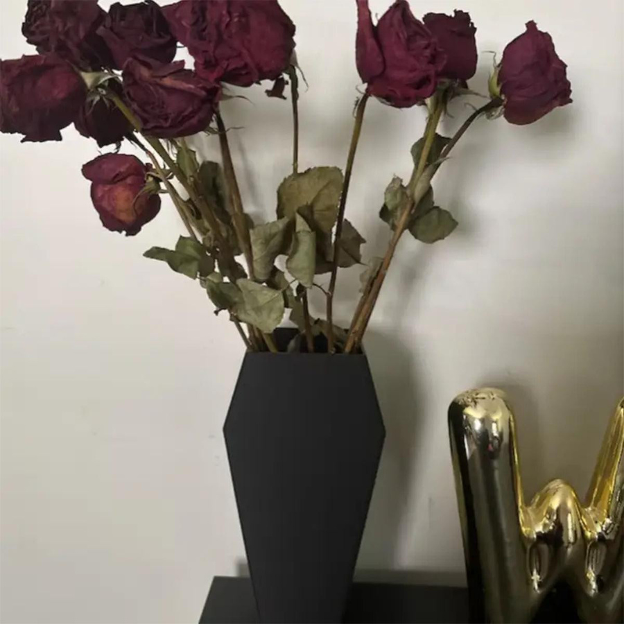 Yiran Furniture Sarg-Dekovase in Schwarz, minimalistische 3D-gedruckte Kunstdekoration für Trockenblumen und Halloween-Deko - Bild 4