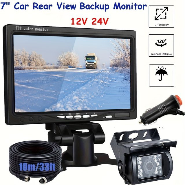 7 Zoll TFT LCD Monitor mit 18 IR LEDs Nachtsicht CCD Rückfahrkamera System für LKW und Wohnmobile, Schwarz - Bild 1