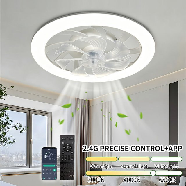Ludengchaoshi Intelligenter 2,4G Deckenventilator in Weiß mit App-Steuerung und Fernbedienung, stufenlose Dimmung und 6-stufiger Geschwindigkeitsregulierung - Bild 1