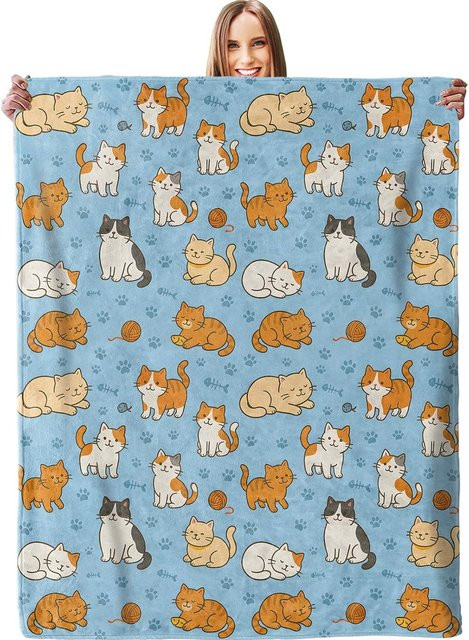 Flauschige Plüsch-Überwurfdecke mit Katzenmuster von JMG Household Supplies, Fleece-Decke für Sofa und Kinderzimmer, B/H: 70 x 100 cm - Bild 1
