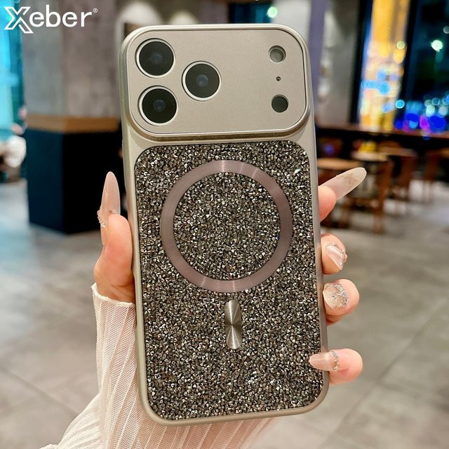 Xeber MagSafe Handyhülle mit Diamant-Strass für iPhone 17 Pro Max, 16, 15, 14, 13 in Orange - Bild 1