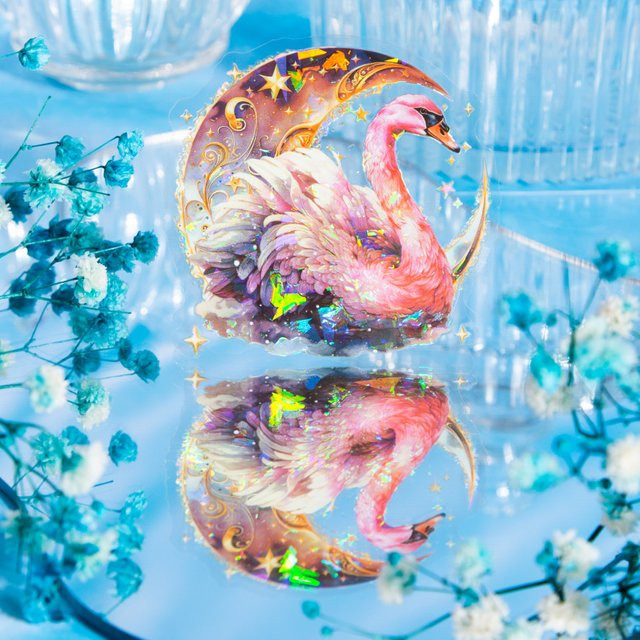 10-teiliges Set holografische Aufkleber mit Eiskristall-Schwan-Motiv in Regenbogen-Glanz zur Dekoration von Hochzeitseinladungen - Bild 1