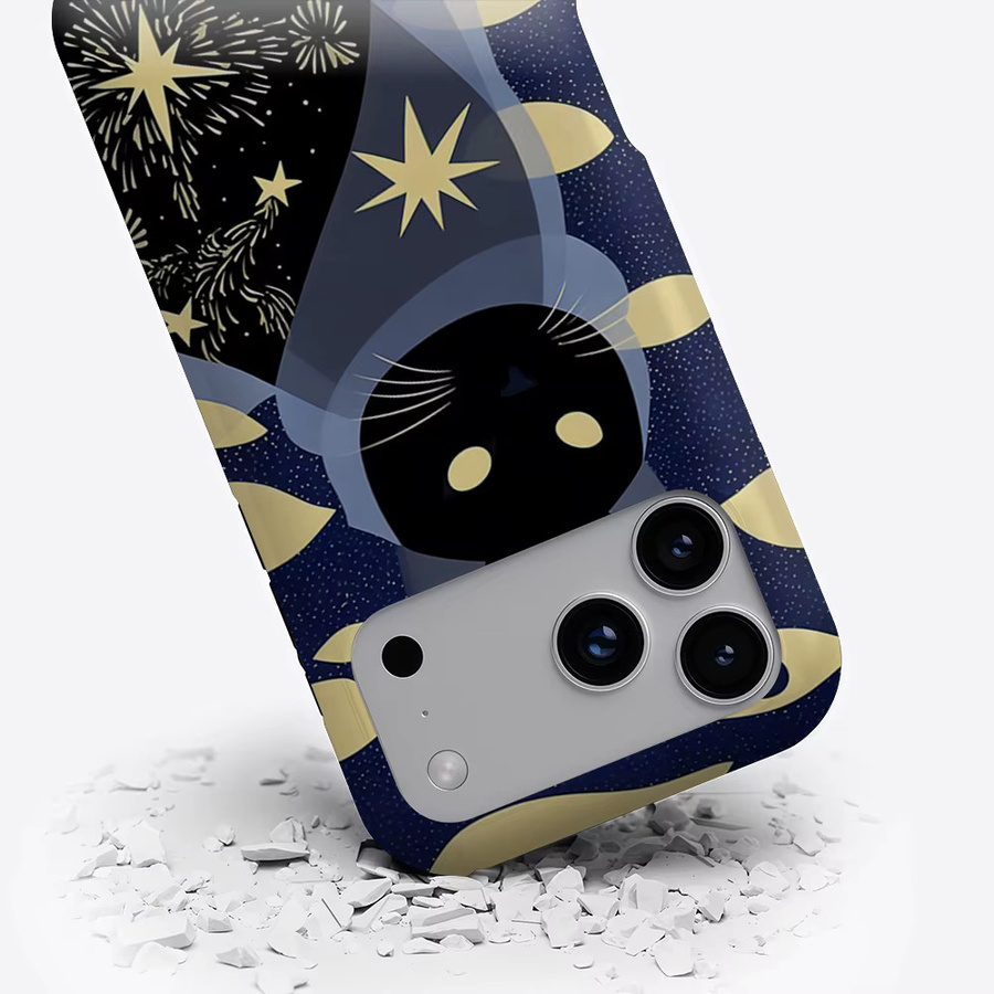 Aurea Case Matte Bumper MagSafe kompatible iPhone Hülle mit Sternennacht Schwarze Katze Design in Schwarz und Multicolour - Bild 3