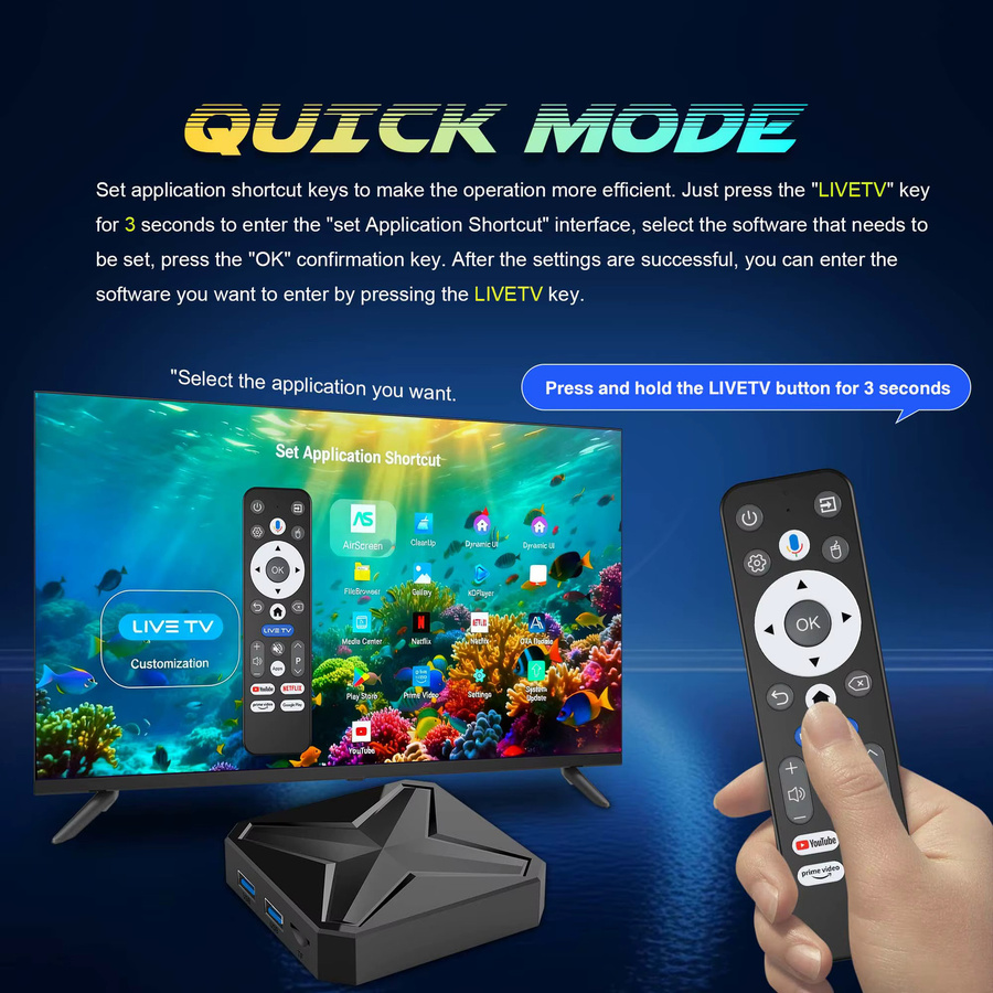 Janmifly Q1MINI+ Smart-TV-Box mit Android 16, Dual-UI-Schnittstelle, Google Assistant und 8K Video Unterstützung, Schwarz - Bild 2