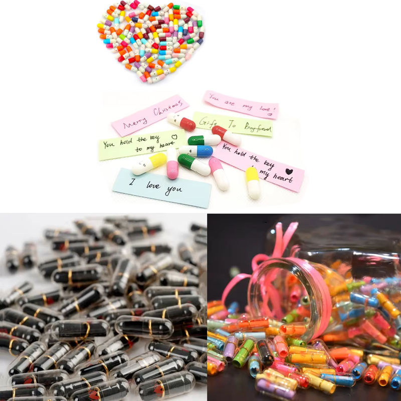 52 Stück bunte transparente Kunststoff Kapseln als DIY Wunschflaschen für Valentinstag und Dekoration - Bild 4