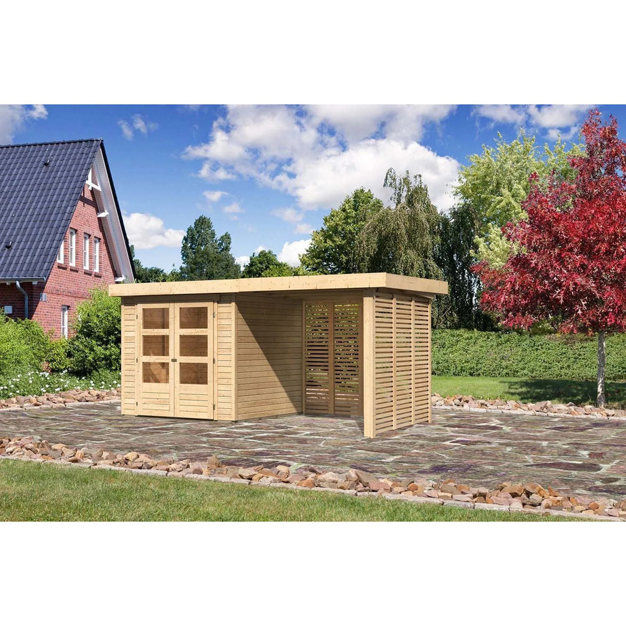 Karibu Holz-Gartenhaus Boras Natur mit Flachdach und modernem Design, Farbe: Braun, B/T/H: 211 x 209 x 190 cm - Bild 2
