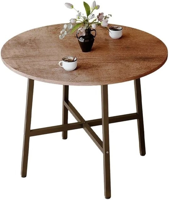 Rebiko Industrieller Runder Couchtisch im Loft-Vintage-Stil, Farbe Braun/Schwarz, Durchmesser: 80 cm - Bild 1
