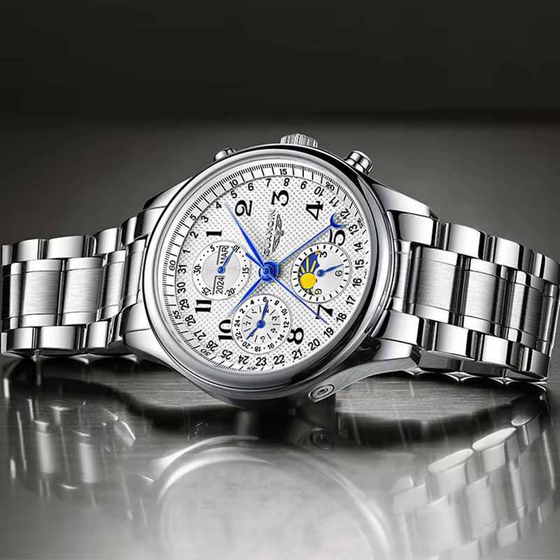GUANQIN Armbanduhr, Automatik, Edelstahl, Leder, Silber, Herren - Bild 4