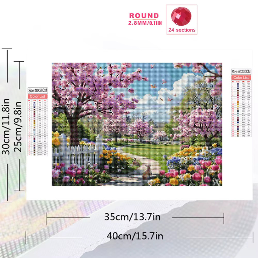 Momoart DIY Diamantmalerei Baum-Landschaft mit Blumen-Mosaik für Erwachsene in Multicolour, B/H: 40 x 30 cm - Bild 2