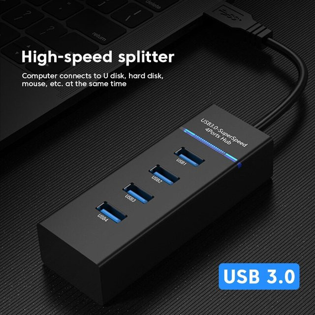 Olaf USB 3.0 Hub mit 4 Ports, High Speed USB Splitter Adapter 5Gbps in Schwarz - Bild 1