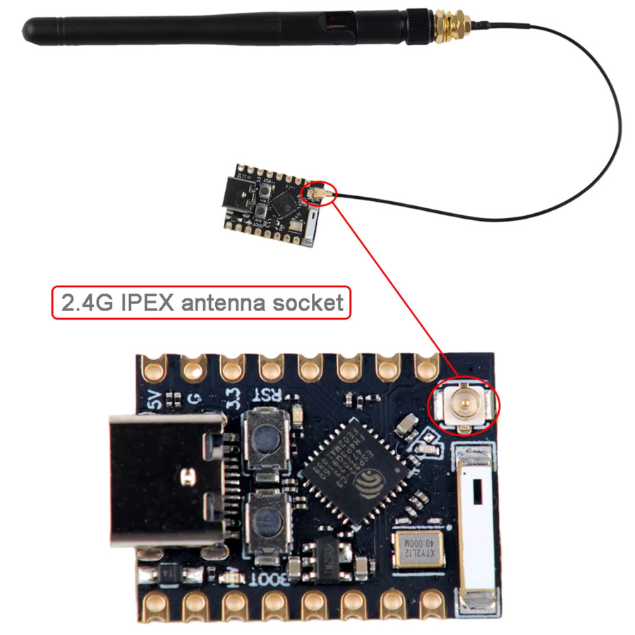DIYmall ESP32-C3 Mini-Entwicklungsboard V1 mit Wi-Fi und Bluetooth sowie 2,4G WiFi-Antenne und SMA-Kabel 3DBI U.FL auf SMA-Buchse in Schwarz - Bild 2