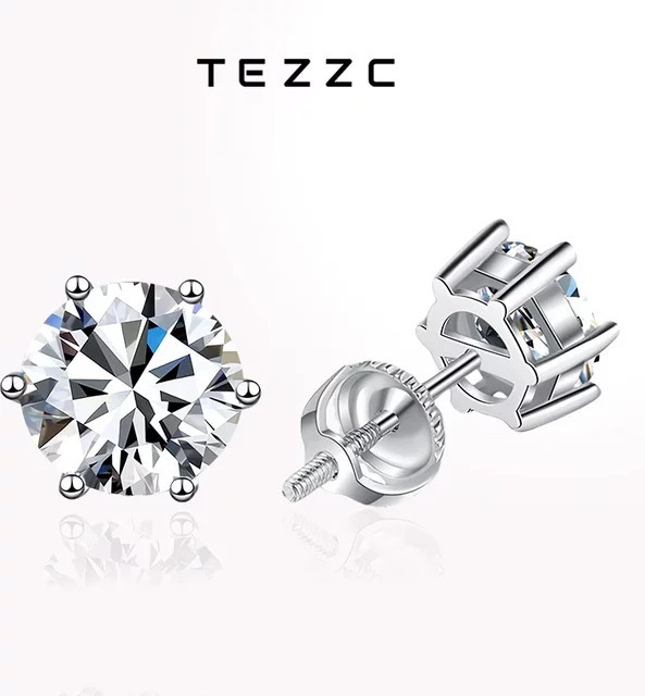 Tezzc Ohrstecker Moissanit, 925 Silber, Weißgold vergoldet, Unisex - Bild 1