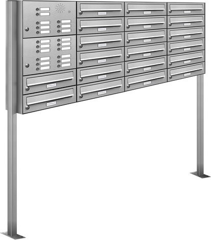 AL Briefkasten für 20 Parteien, freistehendes Briefkasten-System, silberfarben, B/H/T: 153,15 x 150,0 x 27,5 cm - Bild 1