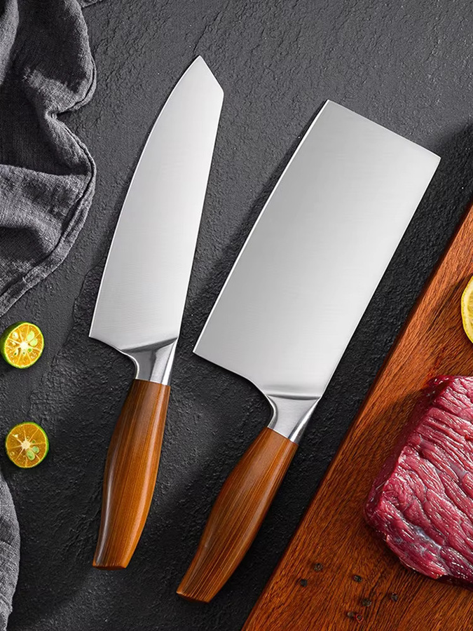 WXCOO Santoku-Küchenmesser aus Edelstahl in Silber mit Holzgriff zum Schneiden von Fleisch und Fisch - Bild 5