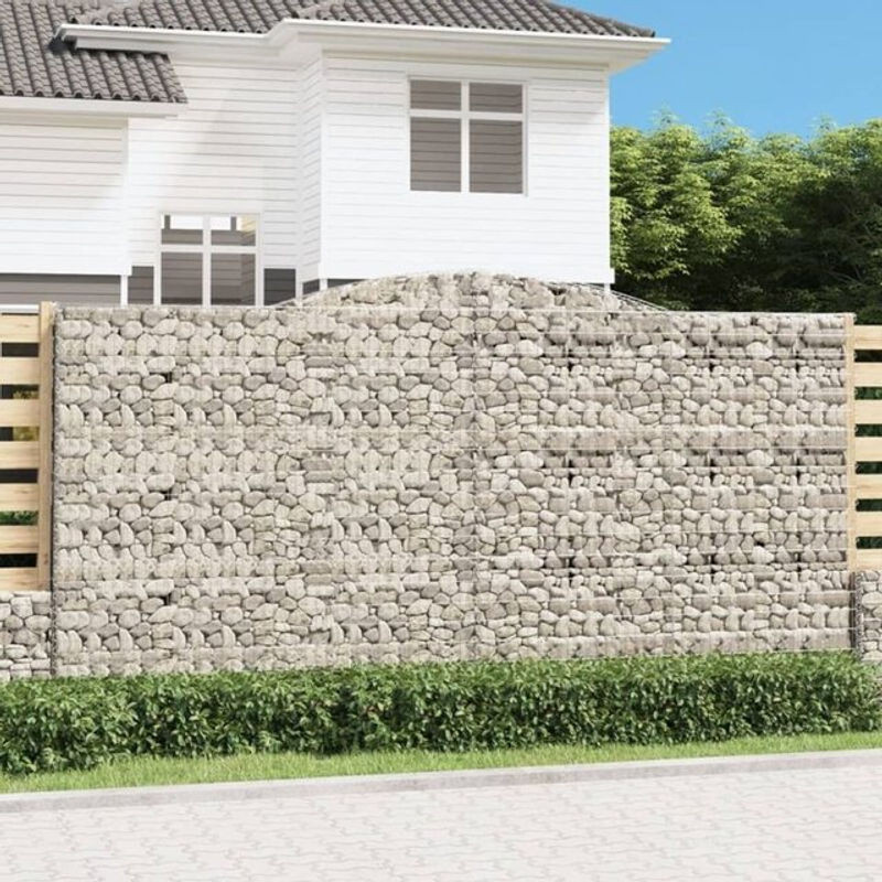 Vidaxl Gabionen mit Hochbogen Set aus verzinktem Eisen in Silber, 7 Stück, B/T/H: 400 x 50 x 200/220 cm - Bild 1