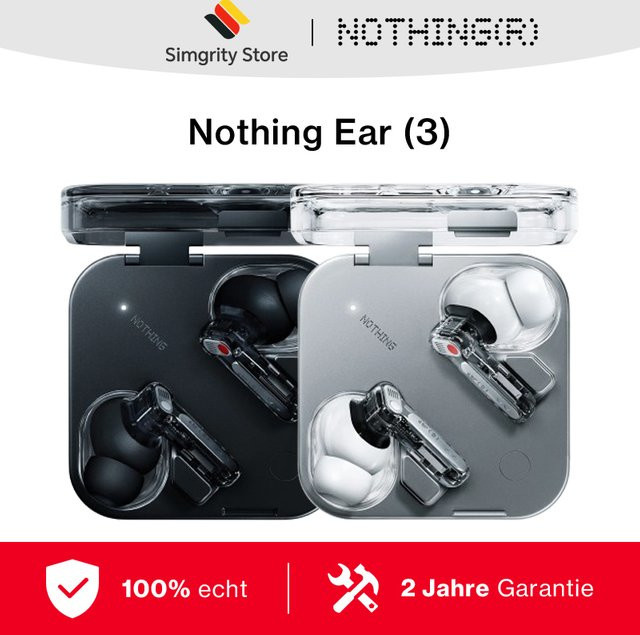 Nothing Ear (3) Kabellose In-Ear-Kopfhörer mit adaptiver Geräuschunterdrückung, 24-Bit Hi-Res LDAC Audio und IP54, Weiß - Bild 1