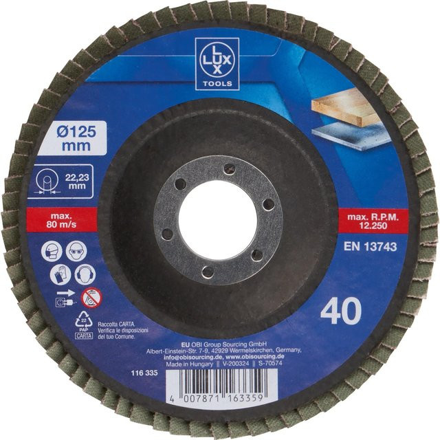 LUX-TOOLS Fächerschleifscheibe Multi Ø 125 mm K40 Multicolour - Bild 1