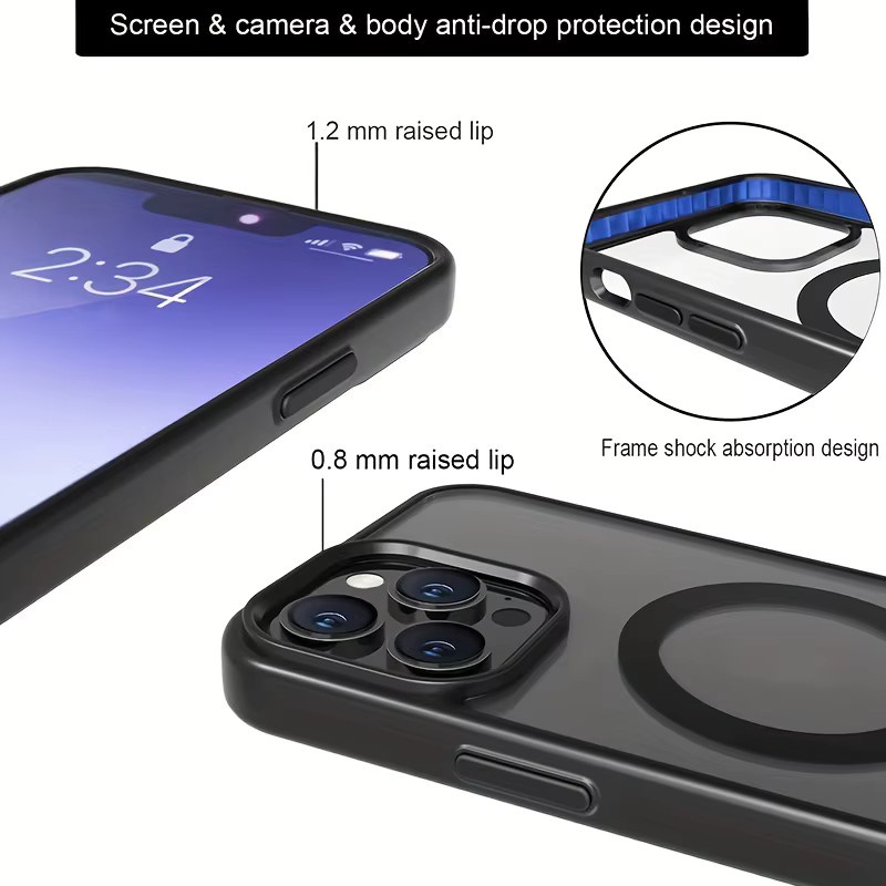 UYUXIO Magnetische Handyhülle mit Ständer für iPhone 17 Pro Max 16e 15 14 Plus 13 11 12 Mini in Schwarz Transparent - Bild 5