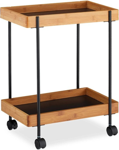 Relaxdays Servierwagen aus Bambus und Eisen in Schwarz mit 2 Etagen, B/T/H: 57 x 46 x 28 cm - Bild 1