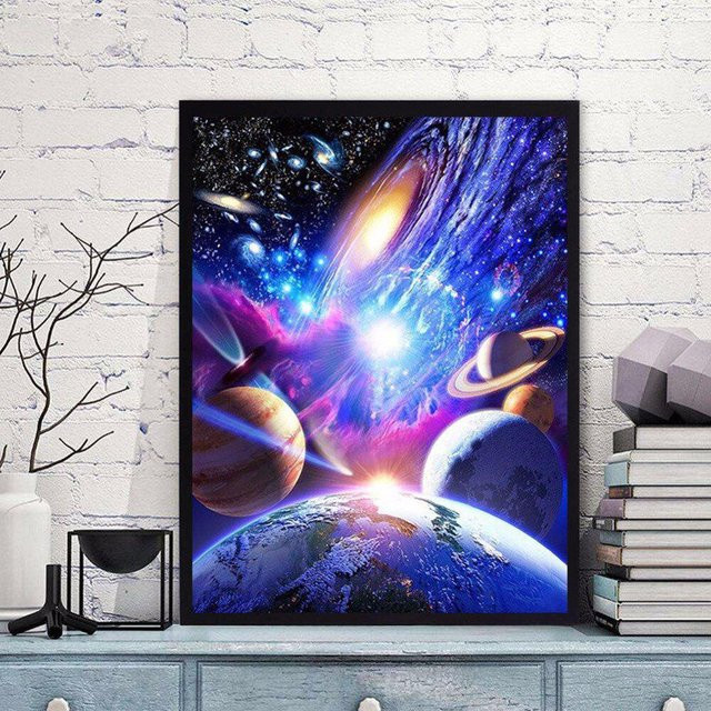 FIYO Diamant-Stickerei DIY Set Shinny Universum & Planet 5D Diamant Malerei Kreuzstich, Multicolor, Breite: 30 cm, Höhe: 40 cm - Bild 1