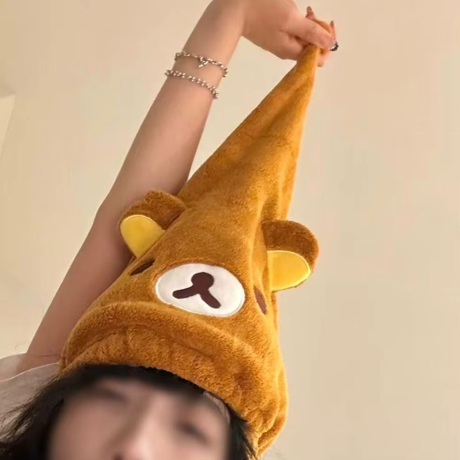Potdemiel Rilakkuma Kapuzenhandtuch aus Korallenfleece in Braun, schnelltrocknend für Kinder und Fans - Bild 2