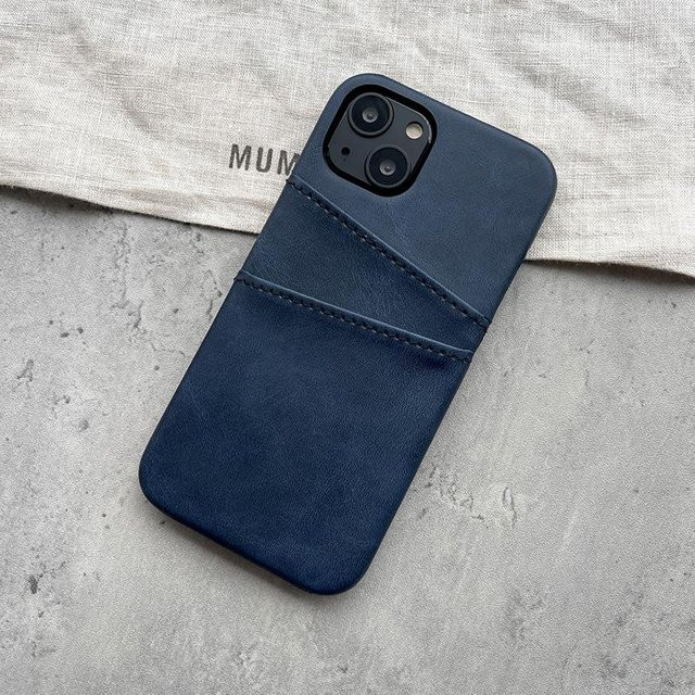 OYCAPA Leder Retro Hülle für iPhone mit Dual Kartensteckplatz in Blau - Bild 1