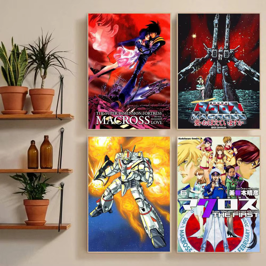 T-The S-Super Dimension Fortress Macross Vintage Poster Aufkleber, Wasserdichter Wandkunstdruck für Wohnzimmer und Schlafzimmer, Mehrfarbig - Bild 2