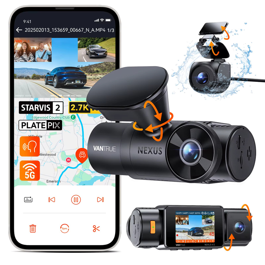 Vantrue N4S DashCam 3-Kanal mit WiFi und GPS, STARVIS 2, 2,7K + 1440P + 1440 wasserdichte Rückfahrkamera, HDR, IR Nachtsicht, 24h Parkmodus, Schwarz - Bild 6