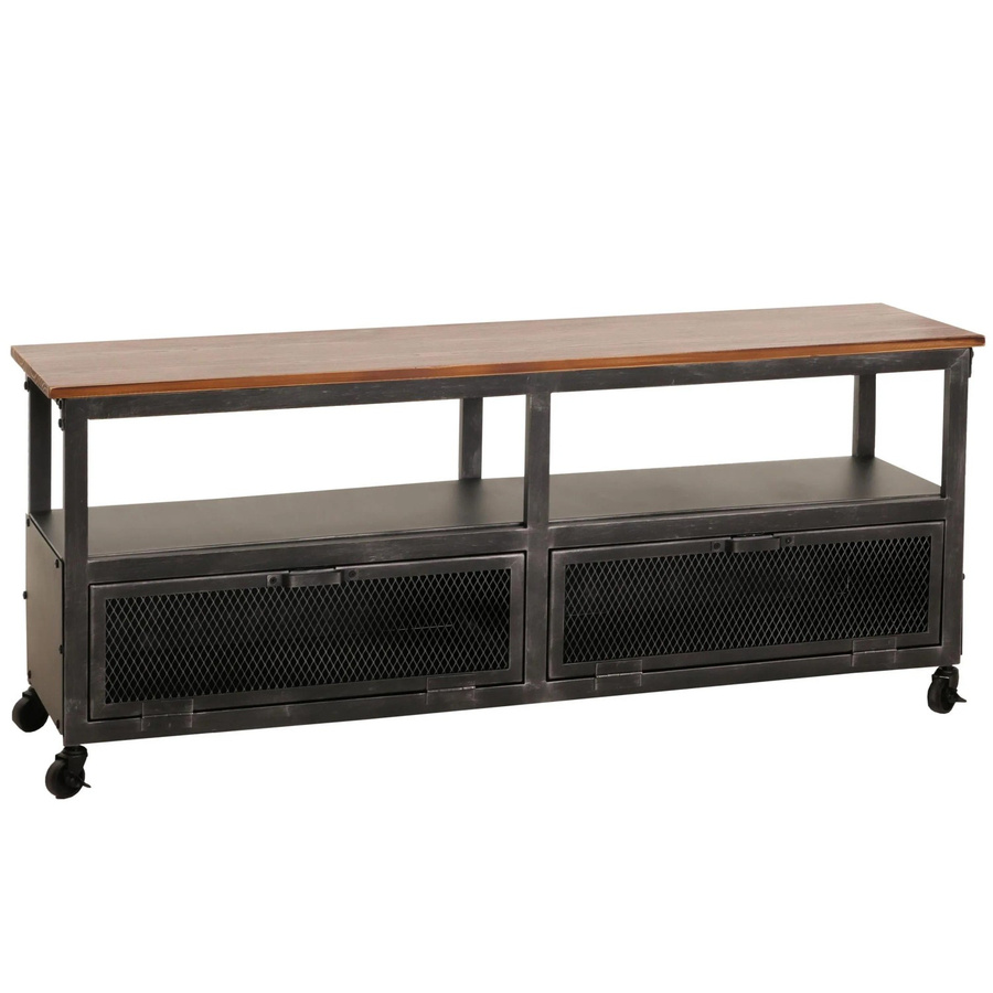 MCW Lowboard N28 Industrial Retro TV-Rack aus Metall und Holz mit 3D-Struktur und Rollen, Schwarz Braun, B/T/H: 130 x 36 x 55 cm - Bild 3
