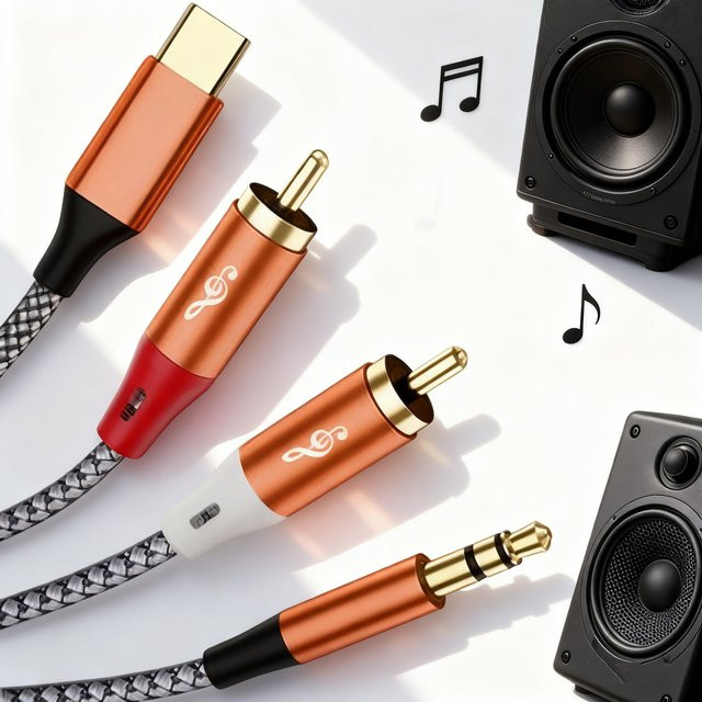 Orangefarbenes 3,5-mm-Klinke-auf-2-RCA-Stereokabel für Fernseher, Computer und Telefon - Bild 1