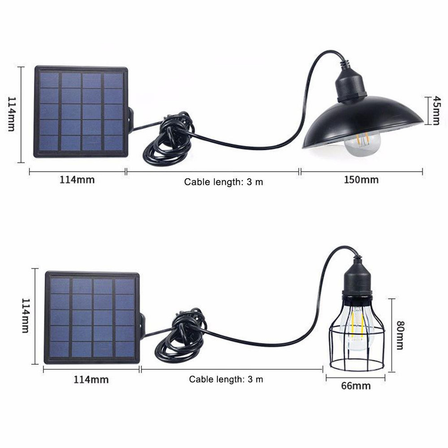 TOMTOP JMS Solarbetriebene Pendelleuchte für Außenbereiche im Industriestil, E27, Schwarz, IP65 wasserfest - Bild 3