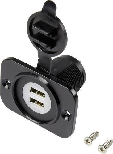 TRU Components USB-C Doppeleinbaubuchse mit Staubschutzkappe, vertikale Einbauvariante, Front rechteckig 43,1 x 60 mm, Schwarz mit blauer Beleuchtung - Bild 1