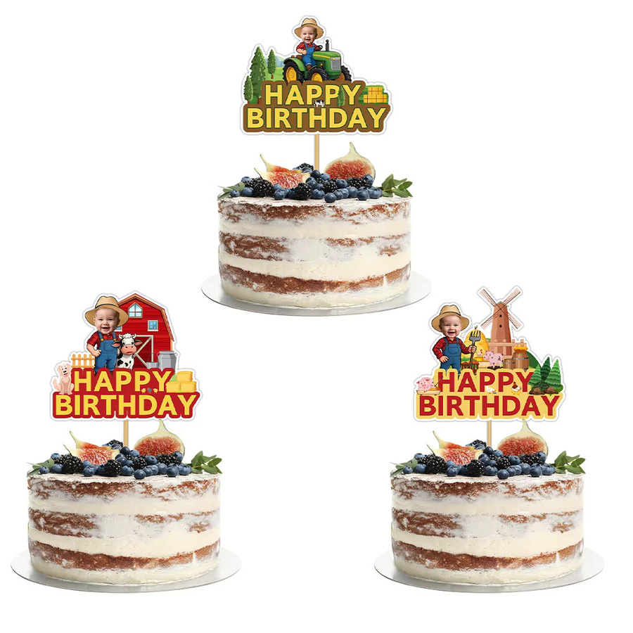 Personalisierter Cupcake Topper mit Gesicht für Bauernhof Mottoparty, bunte Papier-Kuchendekoration für Geburtstage von joy-enlife - Bild 3