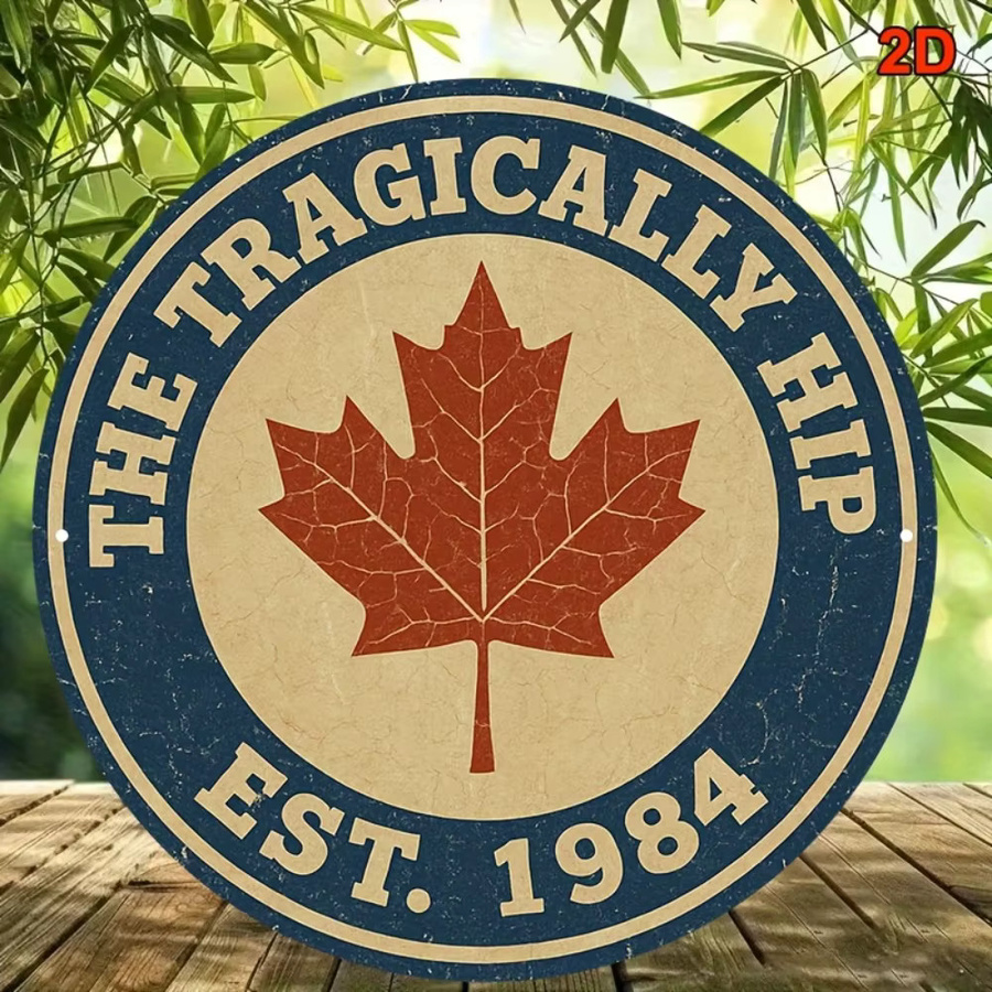 Vintage Aluminiumschild The Tragically Hip mit Ahornblatt-Logo, rund, Durchmesser: 20,3 cm - Bild 3