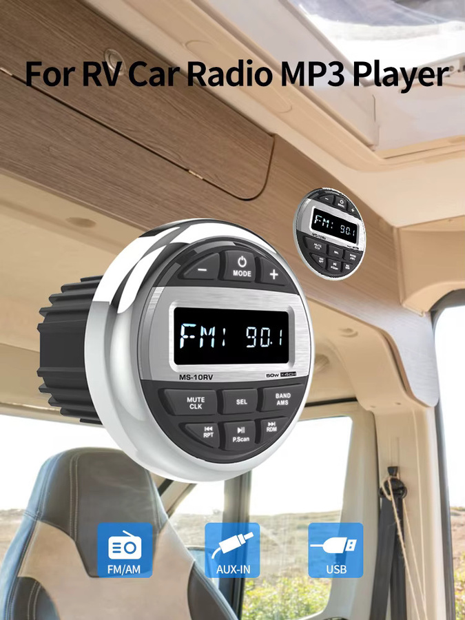 AKAMATE Bluetooth Autoradio mit MP3 und EQ für Wohnmobil, Boot und Marine in Schwarz mit 200W Leistung und AM/FM Antenne - Bild 7
