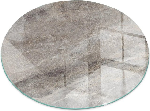 Tulup Glasplatte für Kaminöfen mit Natursteinmuster, rund, Grau, Durchmesser: 60 cm - Bild 1