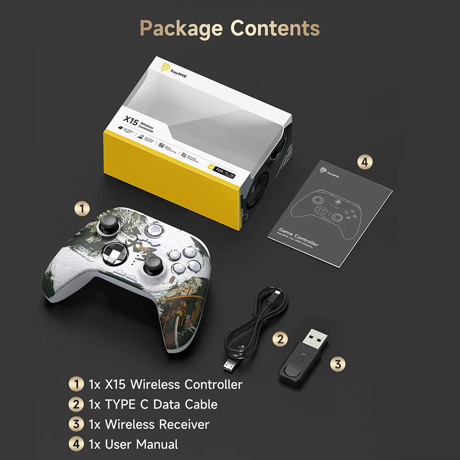 EasySMX X15 RGB Gaming-Gamepad mit Hall-Effekt und Turbo-Modus, Multicolor Controller für PC, Nintendo Switch und Mobile inklusive 2,4G-Adapter - Bild 4
