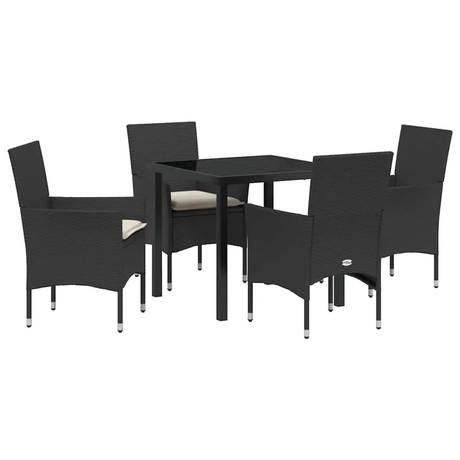 vidaXL Garten Essgruppe aus Poly Rattan in Schwarz mit 5-teiligem Set und Kissen - Bild 2