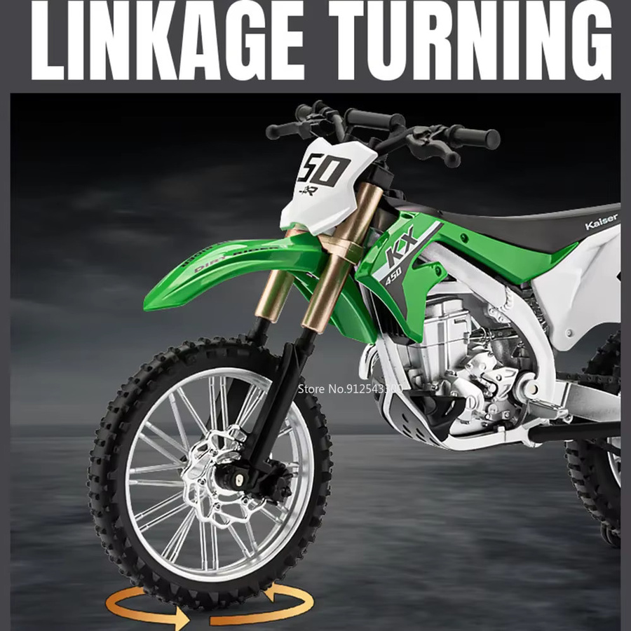 Kawasaki KX450 Mountain Off-Road Motorrad Modell, 1:12, Metall, Grün - Bild 3