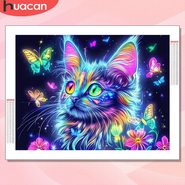 HUACAN Diamantmalerei Katze und Schmetterling als Mosaik-Set mit Harz-Elementen in Multicolour zur Wanddekoration, B/H: 30,0 x 20,0 cm - Bild 1