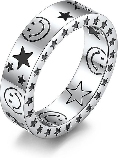 Ring Stern Smiley Gesicht, Edelstahl, Weiß, Unisex - Bild 1